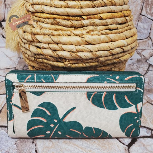 #bagsavenue fast ship  Kate Spade Monstera Leaves Slim Bifold Wallet Cream multi - Picture 5 of 7